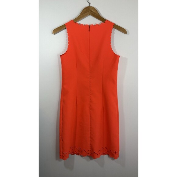 J. Crew Shift Dress 00 Orange Neon Scalloped Laser Cut - Picture 3 of 13